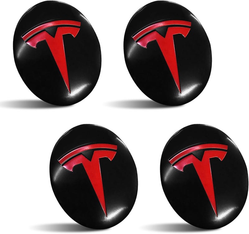 Knomix 4 Pack Aluminum Waterproof Wheel Cover Center Emblem Sticker for Tesla Model 3 Model Y 56mm Hubcaps Wheel Rim Cover (Matte Black Background+Red Emblem) - Image 5